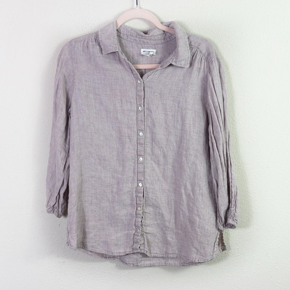 Artisan NY 100% Linen Button Down Shirt Roll Up Sleeves size M